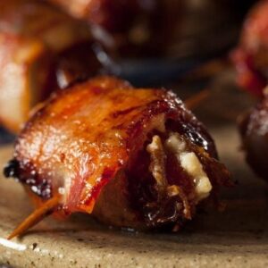 bacon wrapped dates stuffed with pistachios