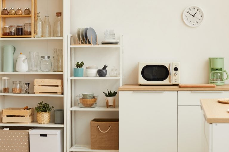 a minimalist kitchen with microwave