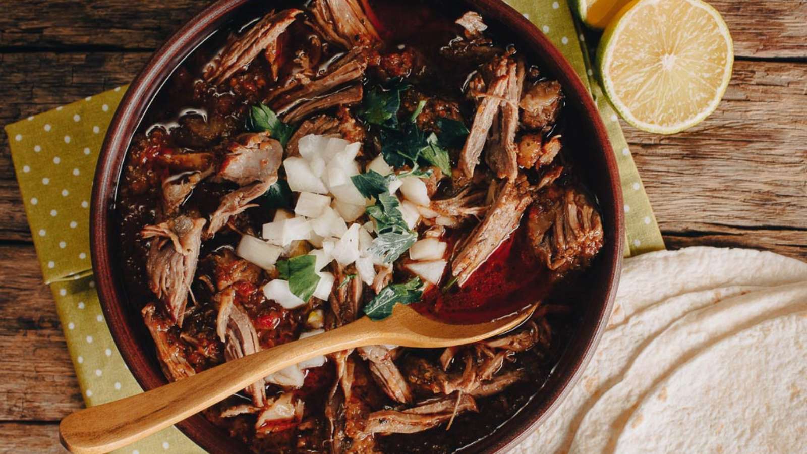 Mexican birrio stew of goat meat.