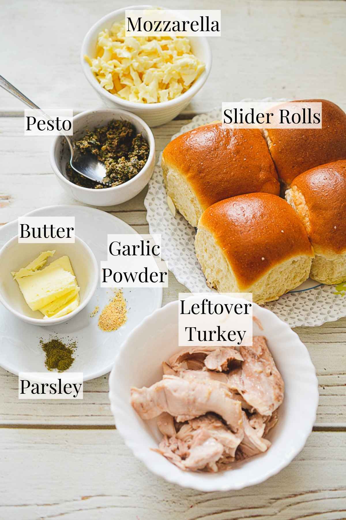 All of the ingredients needed to make this pesto sliders.