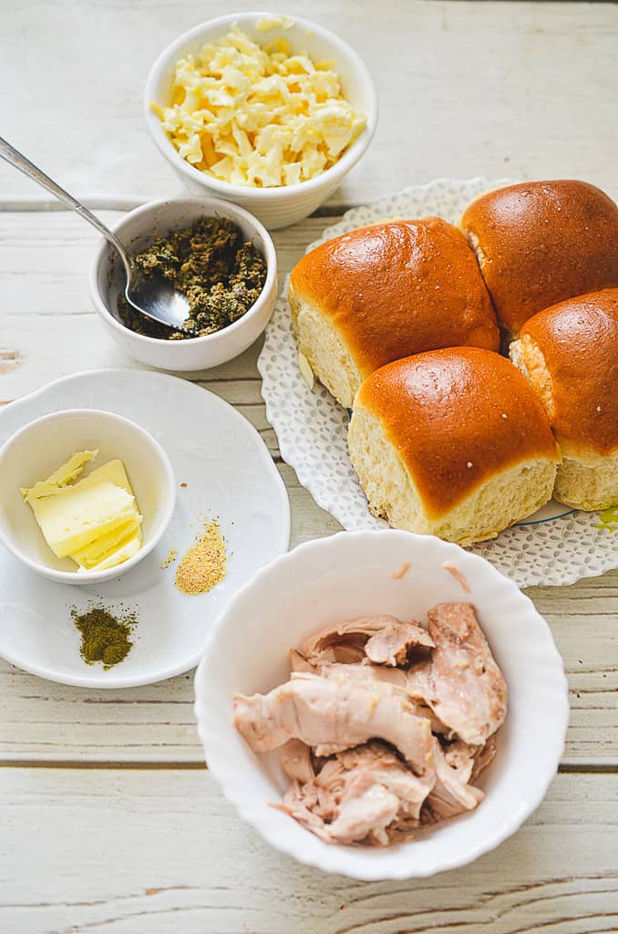 ingredients for turkey or chicken leftovers pesto sliders