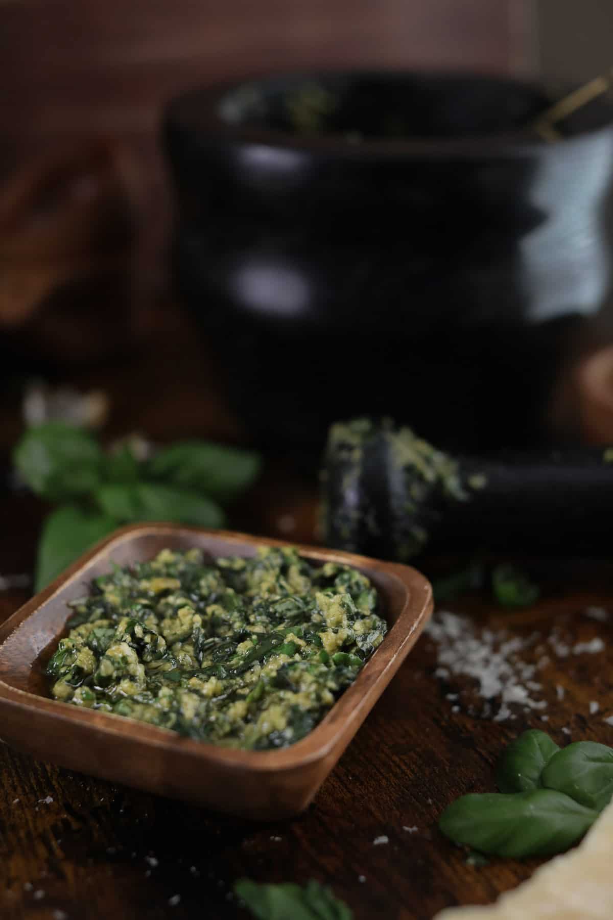 Traditional Mortar & Pestle Basil Pesto {Made In the Correct Order}