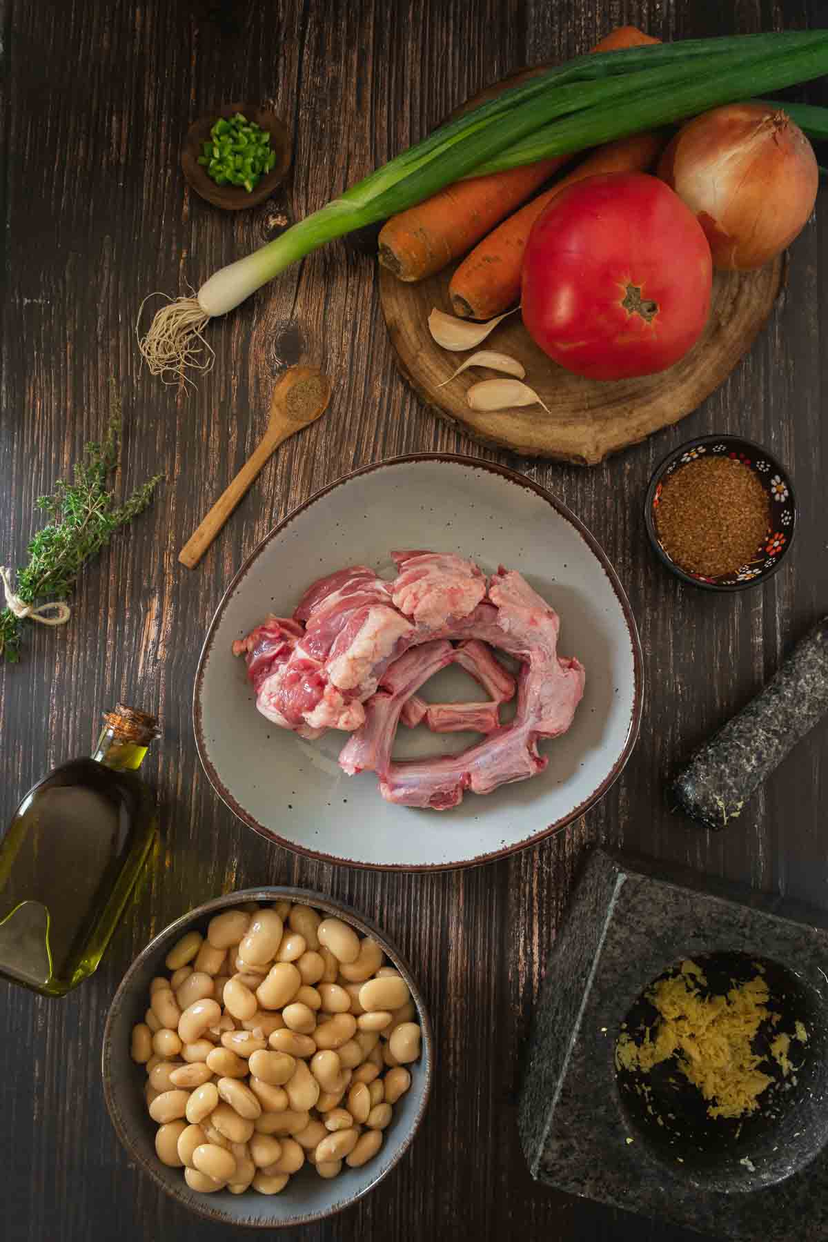 All of the ingredients needed to make an authentic and traditional Jamaican oxtail stew.