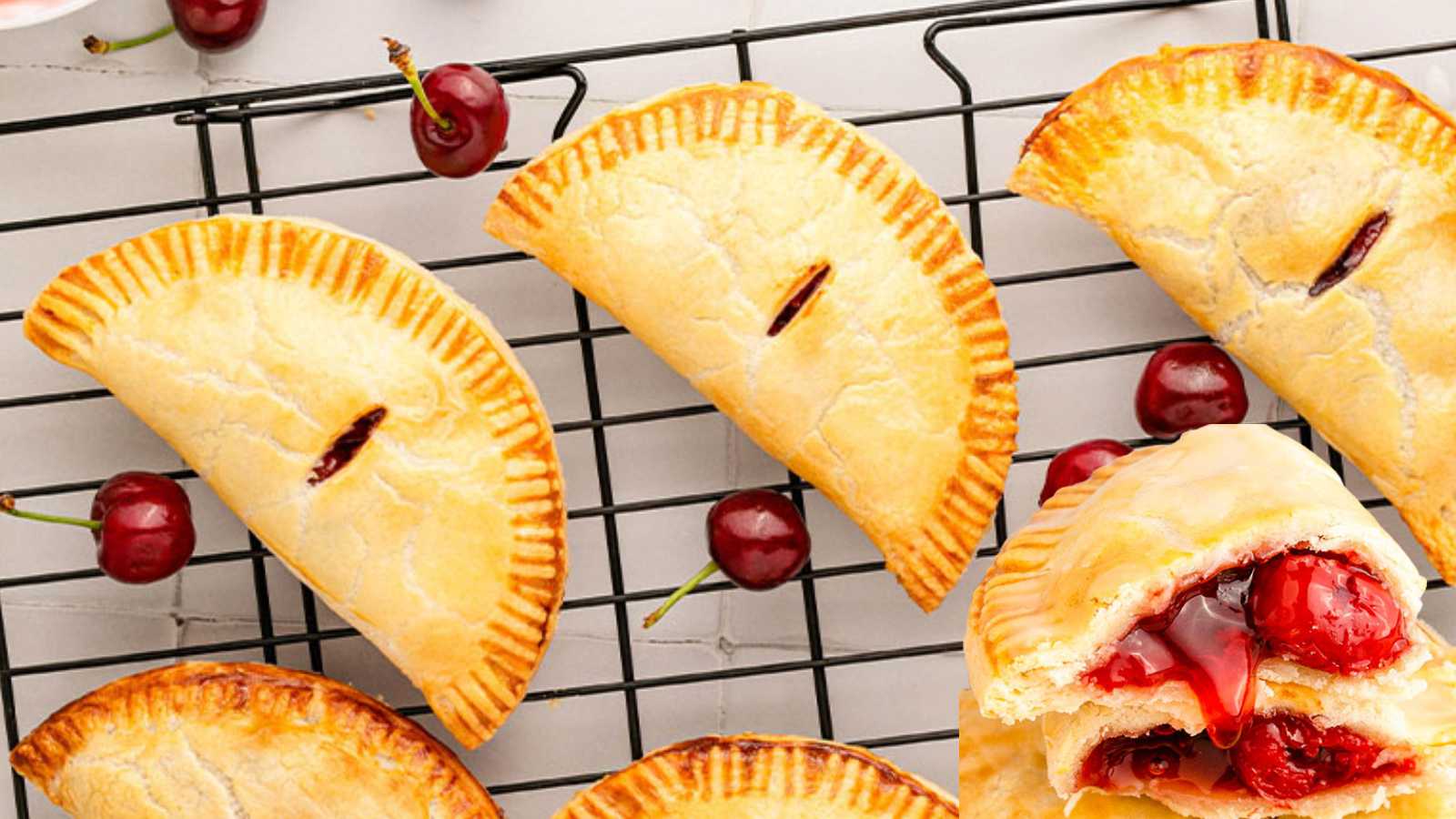 A juicy cherry pie filling wrapped in a flaky golden crust.