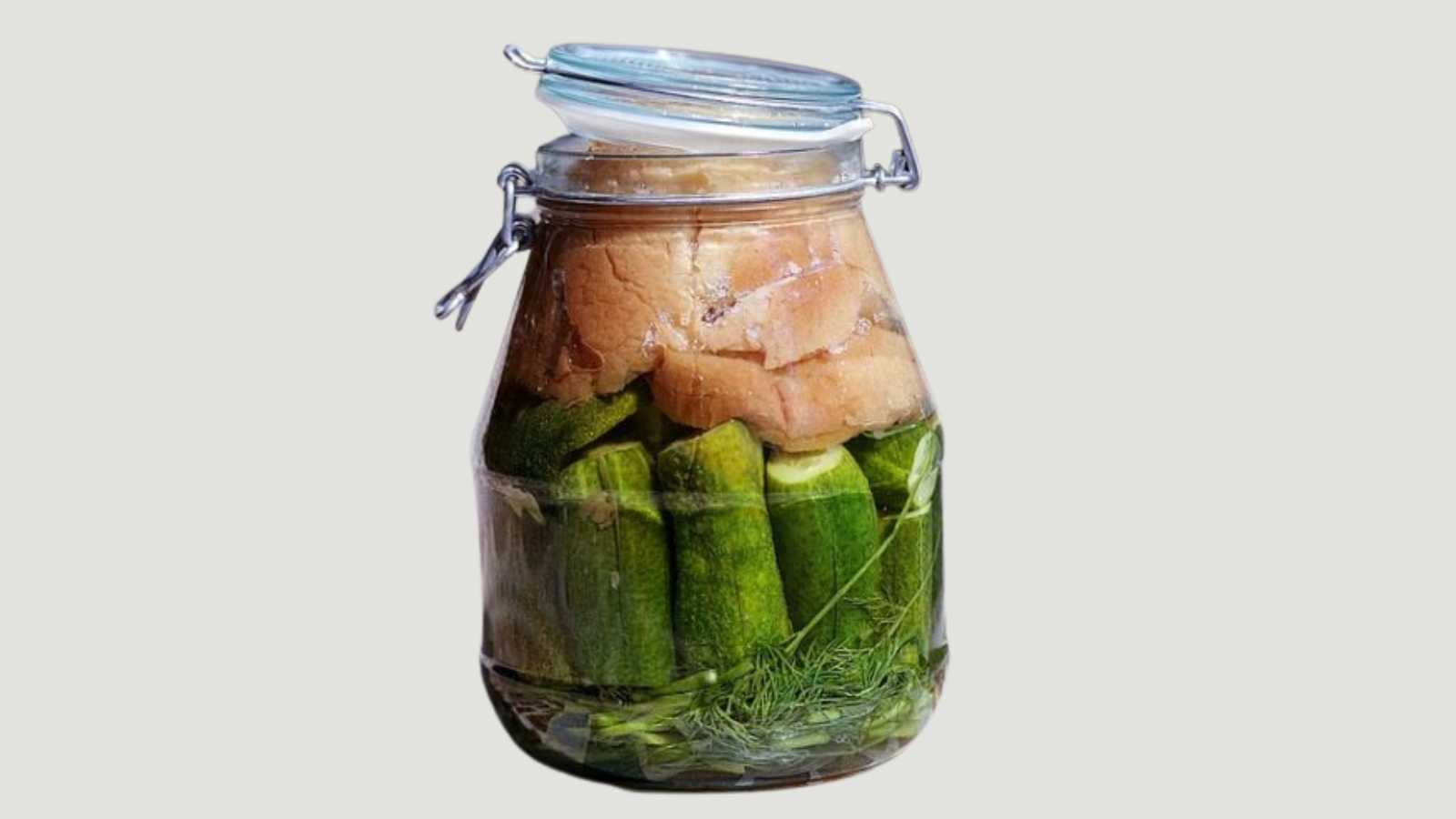 Hungarian pickles with bread in a jar.