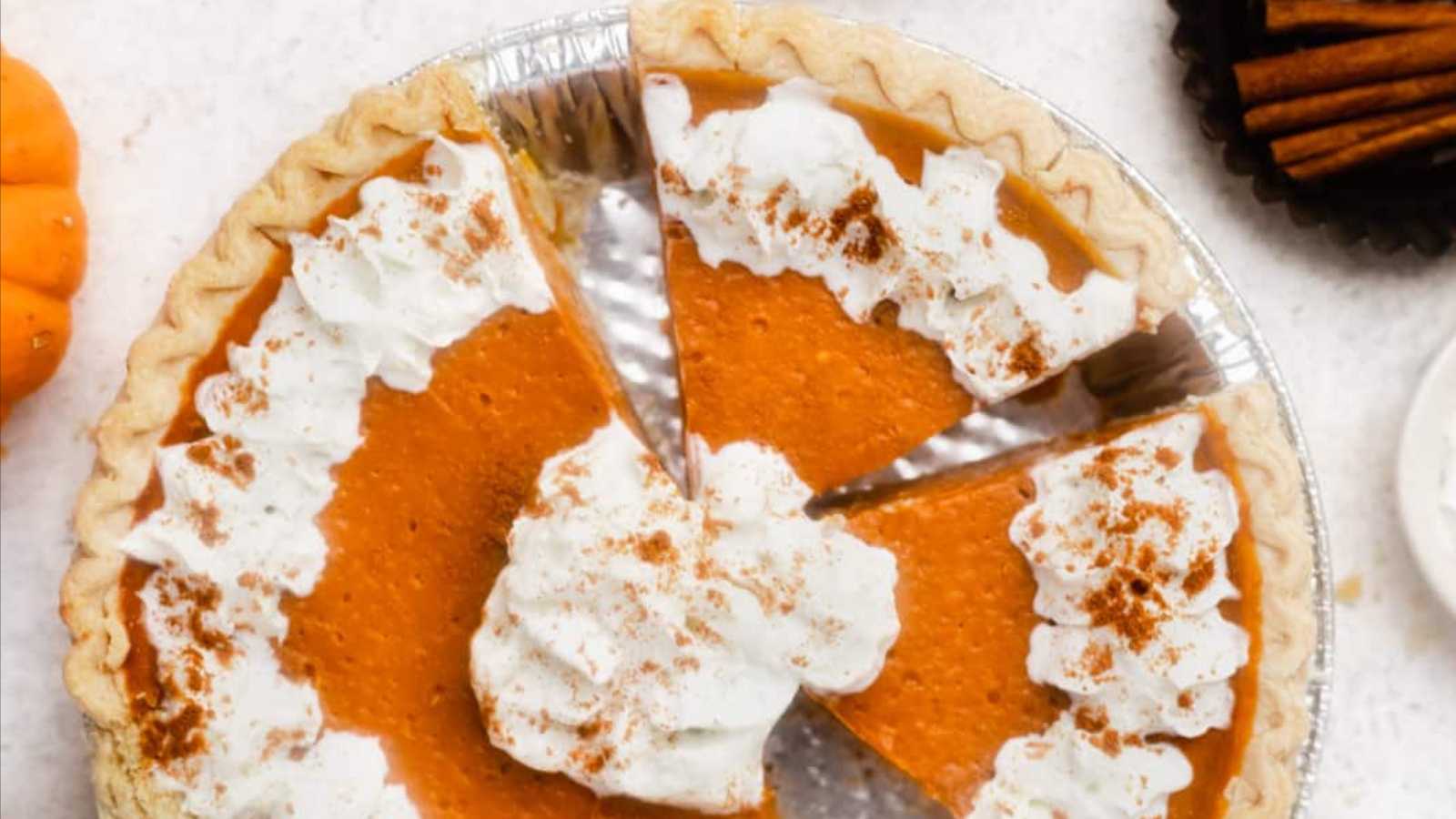 A pumpkin pie made of sugar, granular sweetener, and nonfat greek yogurt.