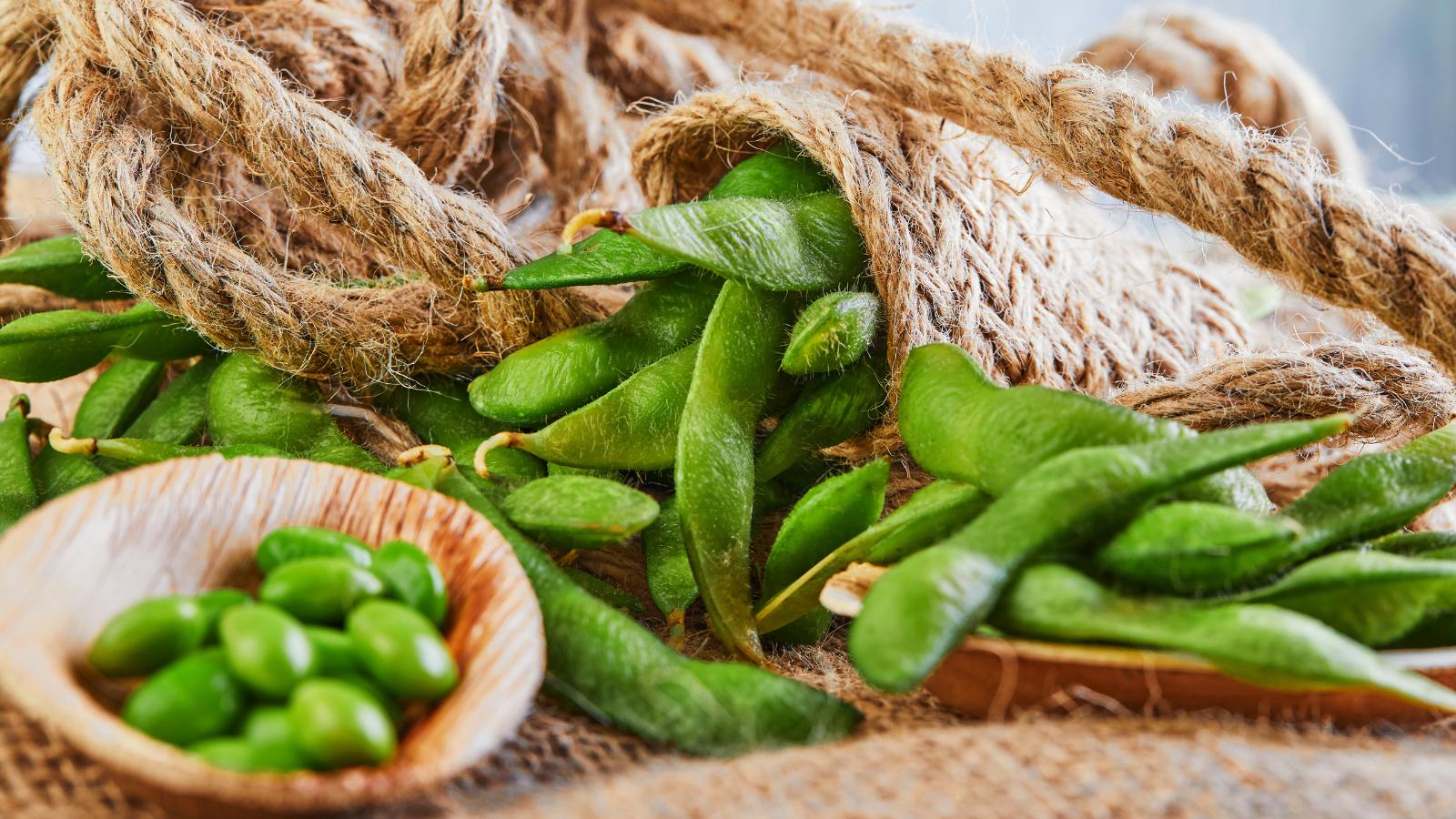 Edamame pods and beans.