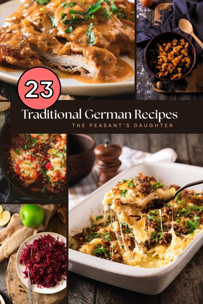 Four photos showing traditional german recipes of foods.