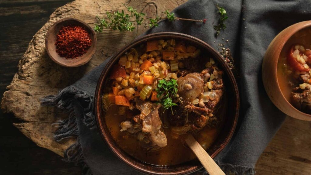 Oxtail and barley soup.