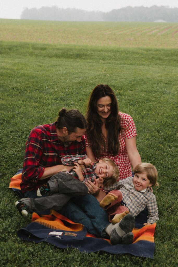 A family photo of the Dziak family on the homestead.