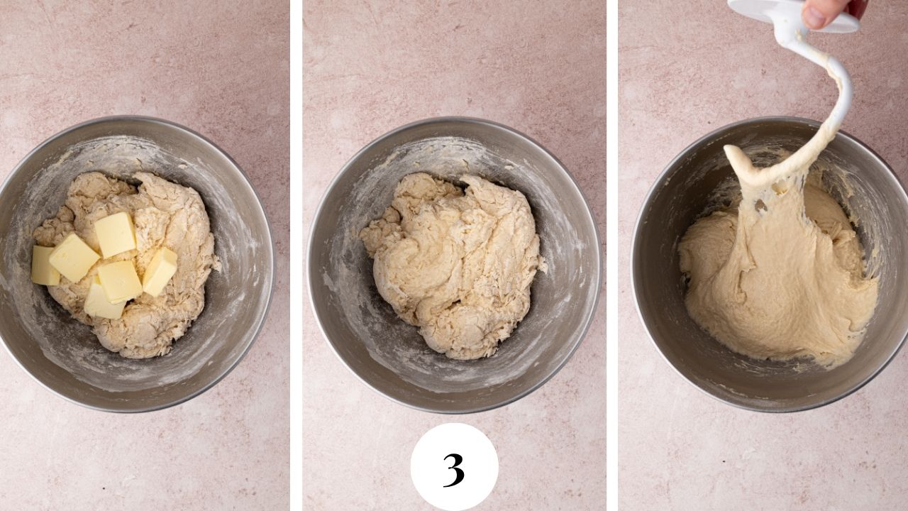 A rough and shaggy dough begins to form.