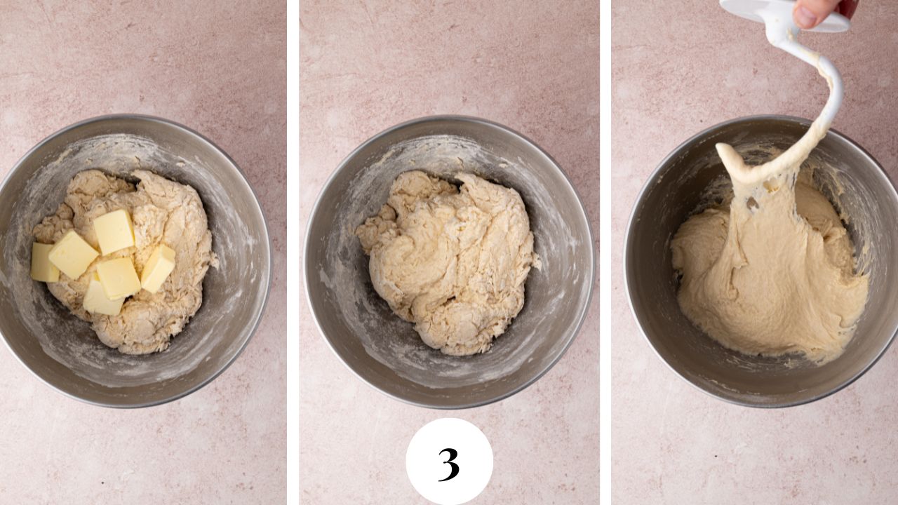 A rough and shaggy dough begins to form.