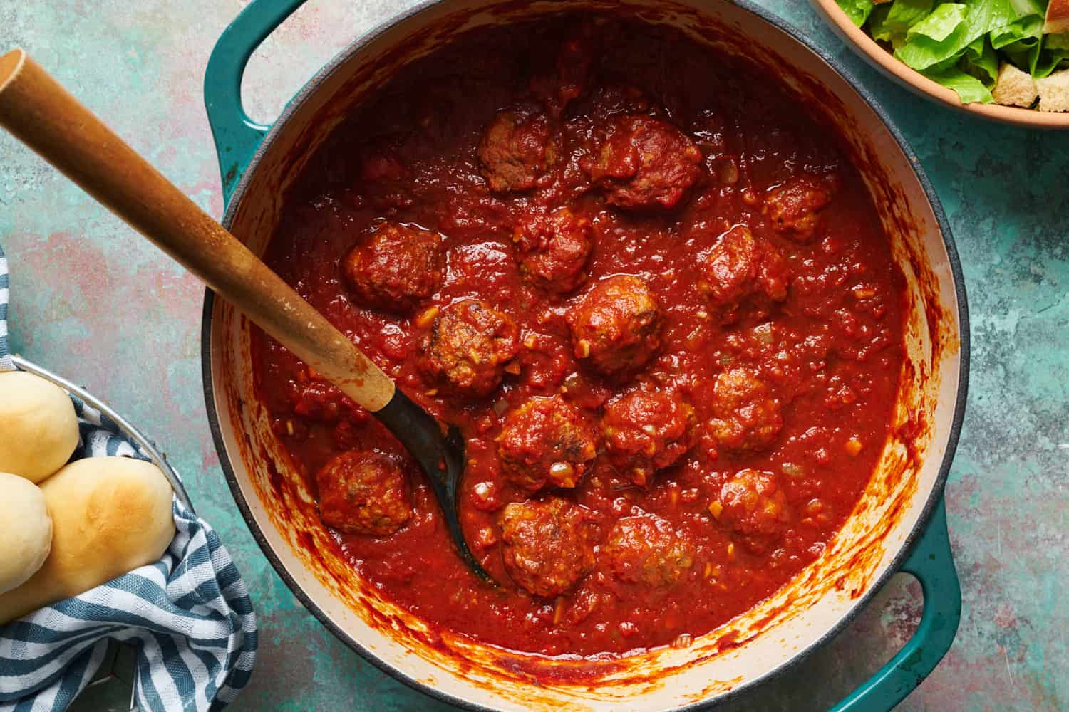 Meatballs in marinara sauce.