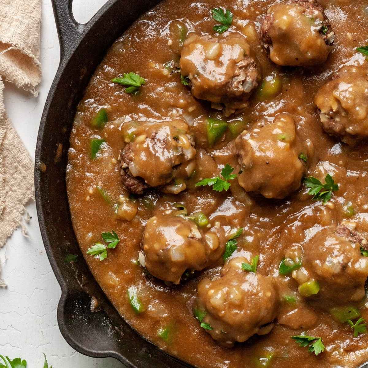 Meatballs smothered in gravy.