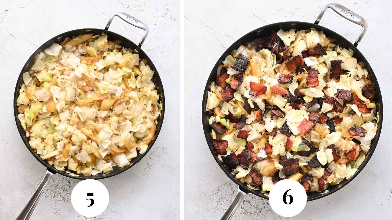 The finished fried cabbage and bacon with apples recipe.